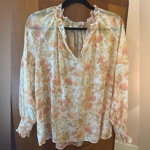 Rose + Olive Semi Sheer Feminine Floral Top, L